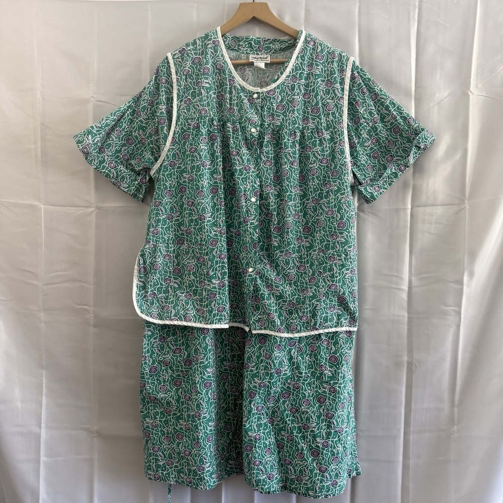 2 Pc Vintage Anthony Richards House Coat Half Zip With Apron Snap Vest Green‎ 2X